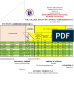 Criteria For Awards For Outstanding Performance in Specific Disciplines