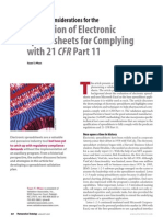 Validation of Electronic Spreadsheets For Complying With 21 CFR Part 11