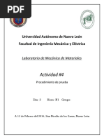 Laboratorio de Mecánica de Materiales Actividad #4 Procedimiento de Prueba