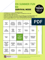 Teen/Tween Summer Fun Bingo Card: Teens