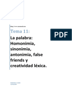 Tema 11:: La Palabra: Homonimia, Sinonimia, Antonimia, False Friends y Creatividad Léxica