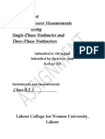 Assignment: Polyphase Power Measurements Using Single-Phase Wattmeter and Three-Phase Wattmeters