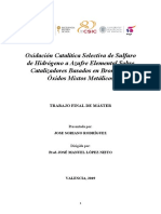 Soriano - Oxidación Catalítica Selectiva de Sulfuro de Hidrógeno A Azufre Elemental Sobre Cataliz PDF