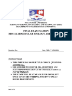 Final Examination Bio 112-Molecular Biology and Genetics