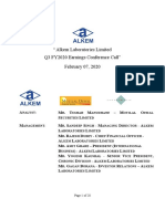 "Alkem Laboratories Limited Q3 FY2020 Earnings Conference Call" February 07, 2020