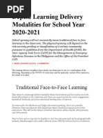 DepEd Learning Delivery Modalities For School Year 2020