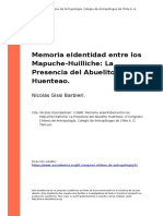 Nicolas Gissi Barbieri. (1998) - Memoria Eidentidad Entre Los Mapuche-Huilliche La Presencia Del Abuelito Huenteao