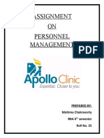 Assignment ON Personnel Management: Prepared By: Mohima Chakravorty Bba 6 Semester Roll No. 25