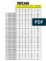 S No Enrollment No Physics (Out of 70) Chemistry (Out of 70) Math (Out of 70) Total Marks (Out of 210)