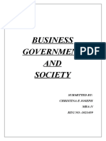 Business Government AND Society: Submitted By: Christina E Joseph Mba-N REG NO.-1021439