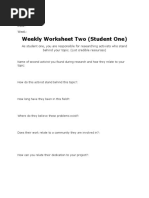 Student One Weekly Worksheet Two