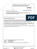 University of Cambridge International Examinations International General Certificate of Secondary Education Chemistry Paper 5 Practical Test October/November 2004 Confidential Instructions