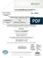 Certificado de Conformidad de Producto: Product Conformity Certificate