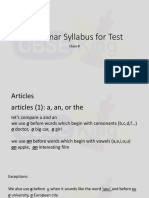 Grammar Syllabus For Test: Class 8