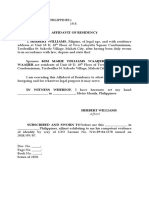 Affidavit of Residency I, HERBERT WILLIAMS, Filipino, of Legal Age, and With Residence