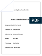 Subject: Applied Mechanics: Assignment No: 03 (Final Term)