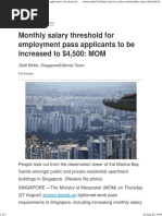 Monthly Salary Threshold For Employment Pass Applicants To Be Increased To $4,500 - MOM