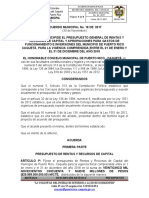 ACUERDO MUNICIPAL No. 18 Presupuesto Municipal 2018