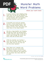 Monster Math Word Problems: Show Your Work Here