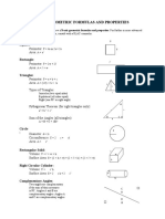 Basic Geometiric Formulas and Properties