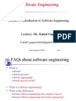 Lecture 1: Introduction To Software Engineering