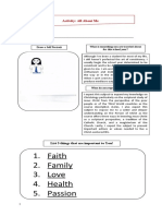 Faith 2. Family 3. Love 4. Health 5. Passion: Activity: All About Me