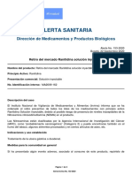 Alerta No - #153-2020 - Retiro Del Mercado Ranitidina Solución Inyectable