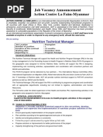 Job Vacancy Announcement Action Contre La Faim-Myanmar: Nutrition Technical Manager