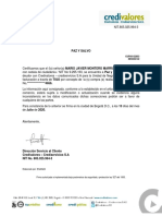 Paz y Salvo de Credivalores Mario Montero Marrugo PDF