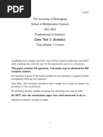 The University of Nottingham School of Mathematical Sciences 2012-2013 Fundamentals of Statistics Class Test 1: Statistics Time Allowed: 1.5 Hours