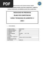 Modalidad No Presencial Sílabo Por Competencias Curso: Tecnologia de Alimentos Ii 2020-I