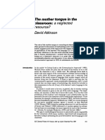 Atkinson, D (1987) The Mother Tongue in The Classroom-A Neglected Resource