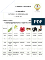 Taller Tercer Periodo Nutrición en Los Seres Vivos y Taxonomia