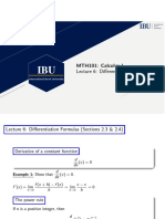 MTH101: Calculus I Lecture 6: Differentiation Formulas: International Burch University