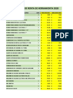 Tabulador de Precios Unitarios de Renta de Equipo 2020 PDF