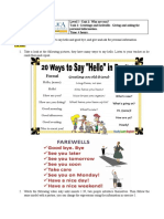 Level I - Unit 1: Who Are You? Task 1: Greetings and Farewells - Giving and Asking For Personal Information. Time: 4 Hours