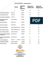 LISTA DE PRECIOS Distribuidores PANIFICADOS MISTER PAN