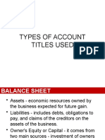 Types of Account Titles Used