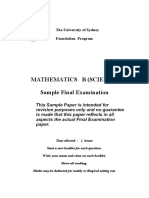 Mathematics B (Science) Sample Final Examination: The University of Sydney Foundation Program