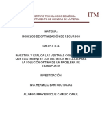 Ventajas Comparativas Que Existen Entre Los Distintos Métodos para La Solución Optima de Un Problema de Transporte.