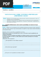 FICHA DE TRABAJO JORNADA DE REFLEXION VI CICLO COMUNICACIÓN Primer Grado