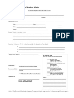 Office of The Director of Student Affairs: Student Organization Activity Form