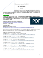 Measurement Systems, EME 108 Fall 2020 Syllabus: Class Schedule