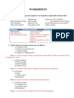 Worksheets: 1. Categorize The Following Uses of Computers. Two Categories Are Given Below, Fill in The Third Category