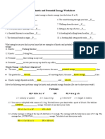 Kinetic and Potential Energy Worksheet