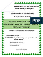 Lecture Notes For Logical Reasoning, Conceptualization and Critical Thinking