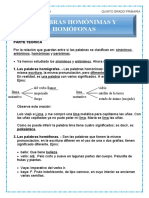 Palabras Homonimas y Homofonas para Quinto de Primaria