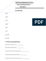 CBSE Clas 7 Maths Worksheet - Exponents & Powers PDF