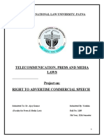 Telecommunication, Press and Media Laws Project On: Right To Advertise Commercial Speech