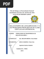 Barja Camargo Franco Noe, SOLUCIONARIO EJERC. 2 Y 3 DESTILACION DIFERENCIAL DE OPERACIONES DE TRANSFERENCIA DE MASA EN EQUILIBRIO I